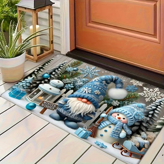 Christmas Blue Hat Dwarf, Snowman, Carpet Home Decoration, Entry Door, Bathroom Anti-Slip And Super-Absorbent Floor Mat