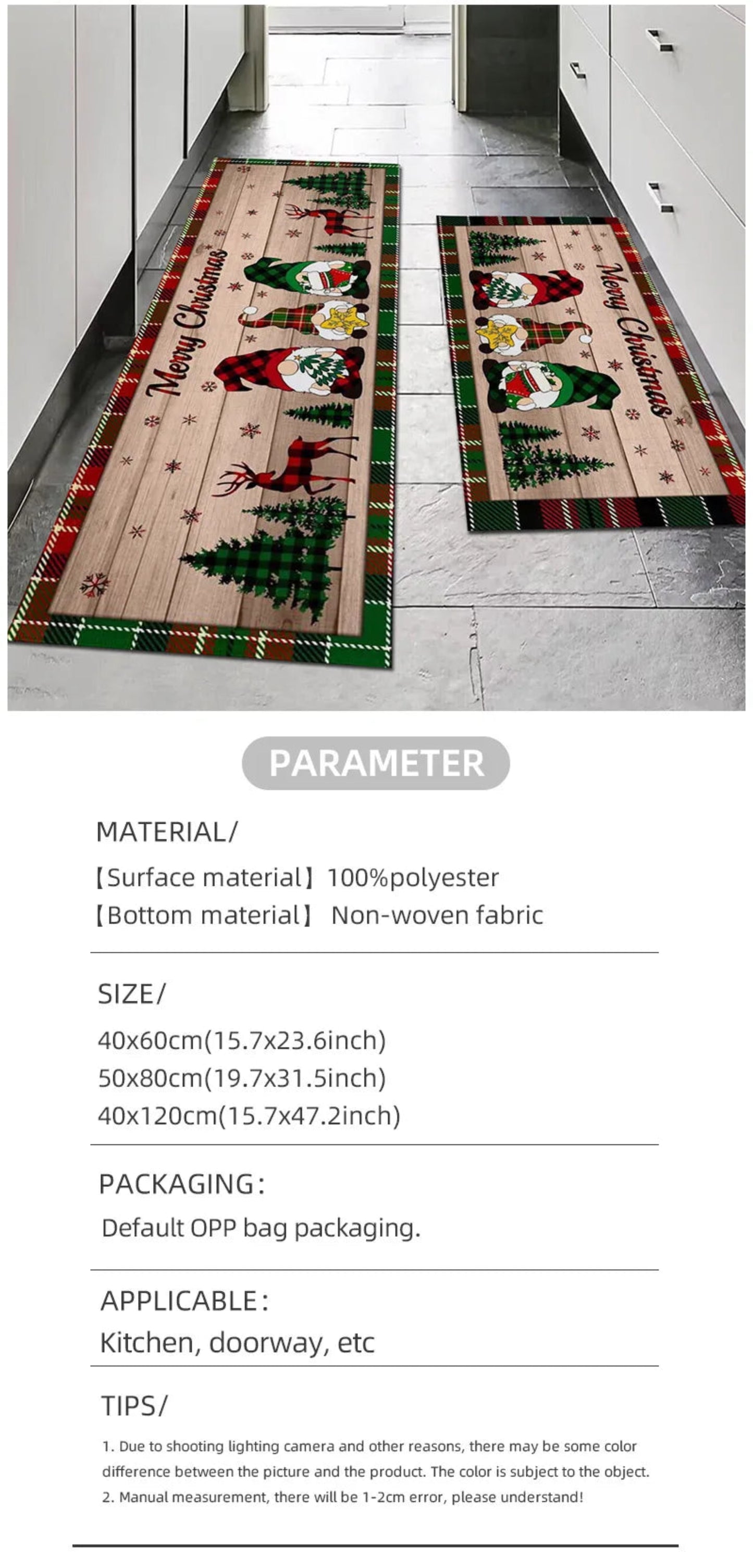 Merry Christmas Gnome Xmas Tree Pattern Kitchen Rugs Living Room Bedroom Entrance Carpets Balcony Bathroom Non-slip Floor Mats