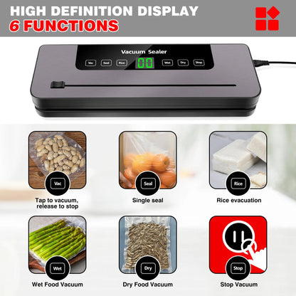 Vacuum Sealer Machine with 10 Sealer Bags and Built-in Cutter, 5 Modes One-touch Sealing for Sous Vide Cooking Dry & Moist Foods