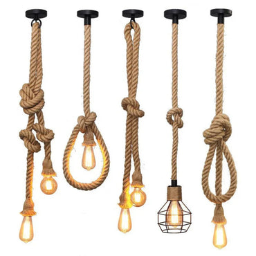 Retro hemp rope pendant lights E27 Lamp holder Indoor Lightings For Living Room/Loft/restaurant American style pendant lamp