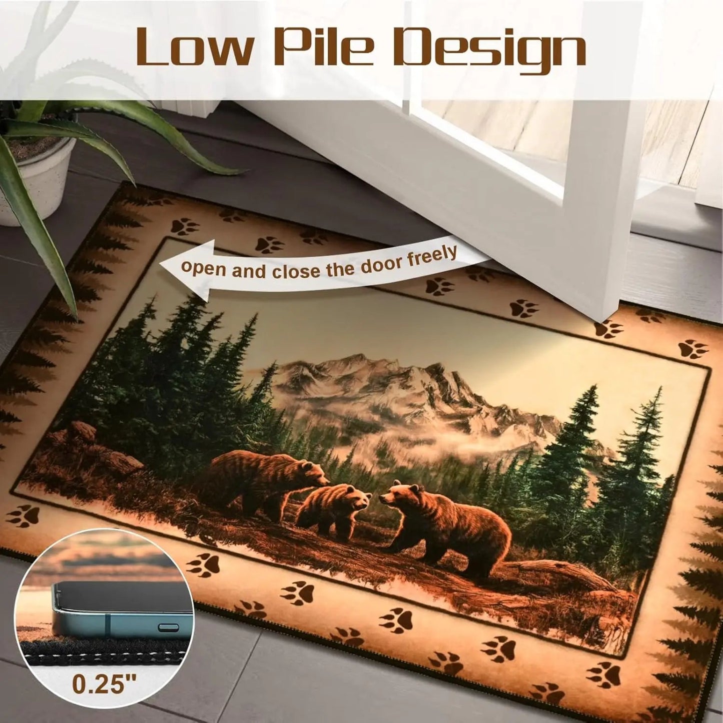 FRAMICS Farmhouse Area Rug 2x3, Rustic Cabin Lodge Deer Moose Bear Washable Rugs Non Slip, Country Wildlife Area Rug for Kitchen
