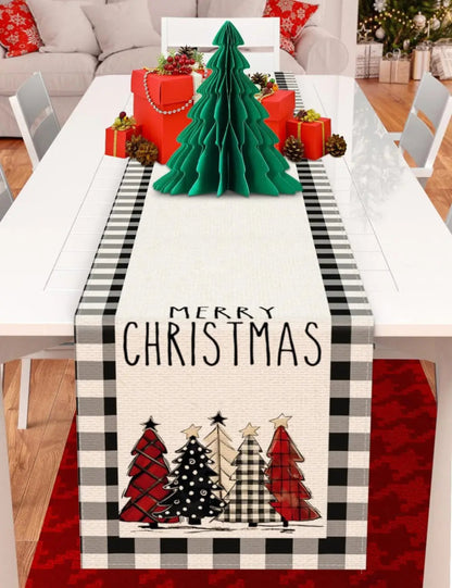 Merry Christmas Table Runner Red Black White Checkered Xmas Table Runner Christmas Party Table Home Decorations New Year Holiday
