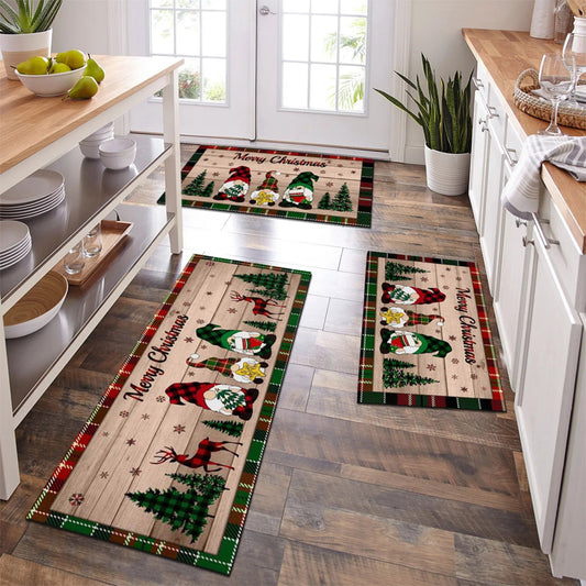 Merry Christmas Gnome Xmas Tree Pattern Kitchen Rugs Living Room Bedroom Entrance Carpets Balcony Bathroom Non-slip Floor Mats