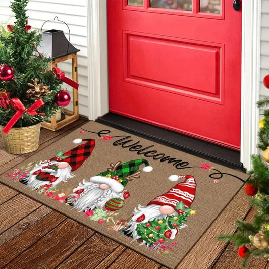 Christmas Gnome Welcome Doormat, Durable Non-Slip, Indoor/Outdoor Mat, Entrance Hallway Rug For Winter Home Decor