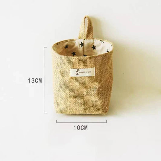 Jute Cotton Linen Storage Bag Desktop Storage Basket Hanging Pocket Organizer Toy Basket For Cosmetic Sundries Storage Box Decor