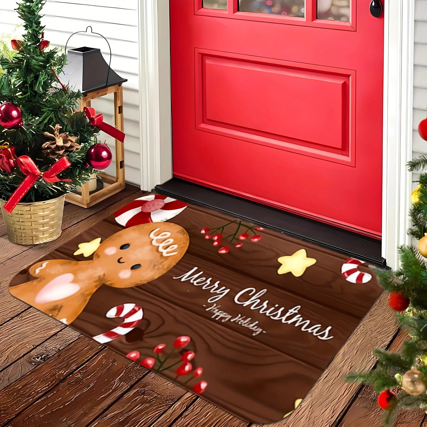 Christmas Gingerbread Man Kitchen Floor Mat Decor Kitchen Hallway Balcony Rugs Bedroom Non-slip Doormat Xmas Decorations