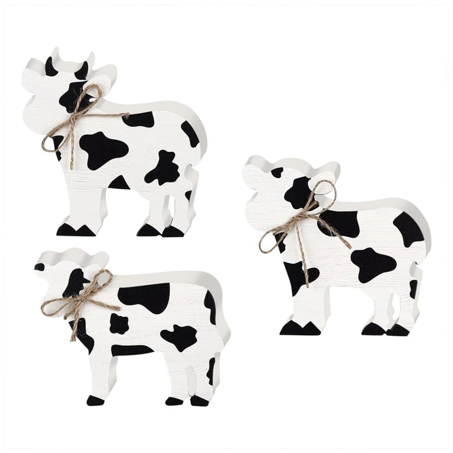 Farmhouse Wooden Cow Figurines Set of 3 Tiered Tray Decorations Rustic Standing Signs for Home Kitchen Living Room Farm Decor