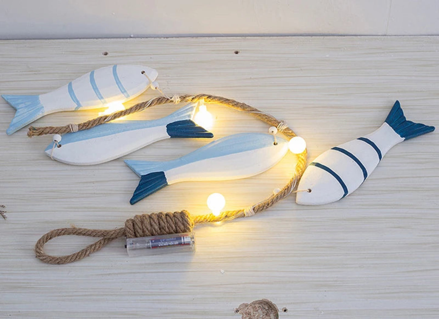 Mediterranean Fish Wall Hanging Pendant LED Light Fish String Ornament Home Bedroom Café Bar Decoration Ocean Nautical Theme