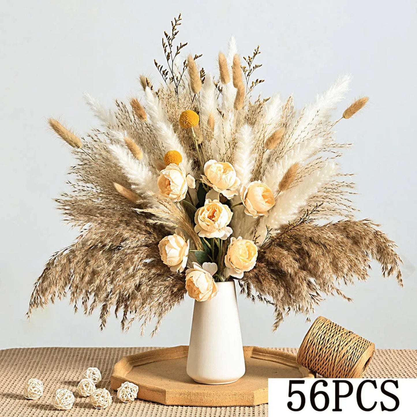 56pcs Artificial Flowers Faux Peony Mix Dried Pampas Grass Bouquets Elegant Boho Home Wedding Centerpieces Luxury Decoration