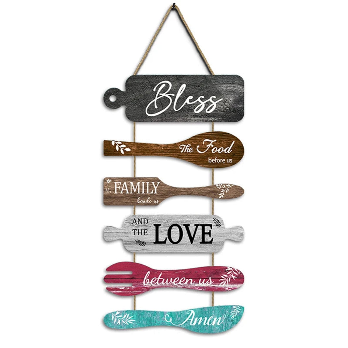 Bless The Food Before Us Farmhouse Wall Decor Collage Wall Art Wooden Rustic 6pcs Roped Sign Large Wall Hanging Sign