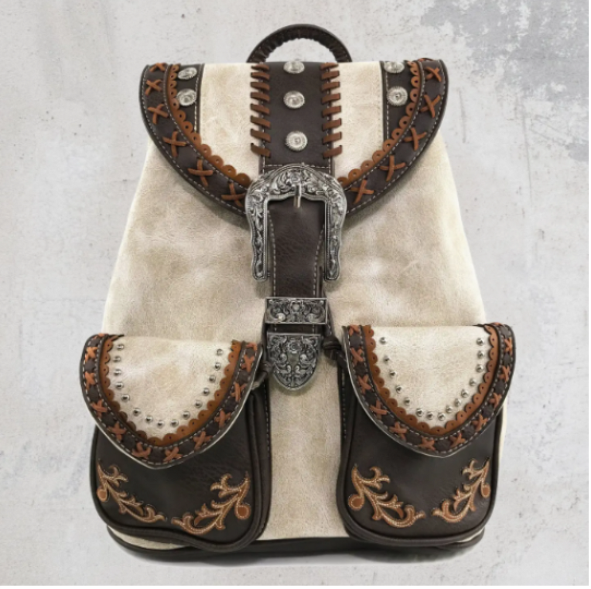 Western Leather Buckle Backpack
