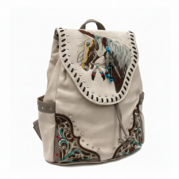 Women's Embroidered Horse Western Leather Backpack