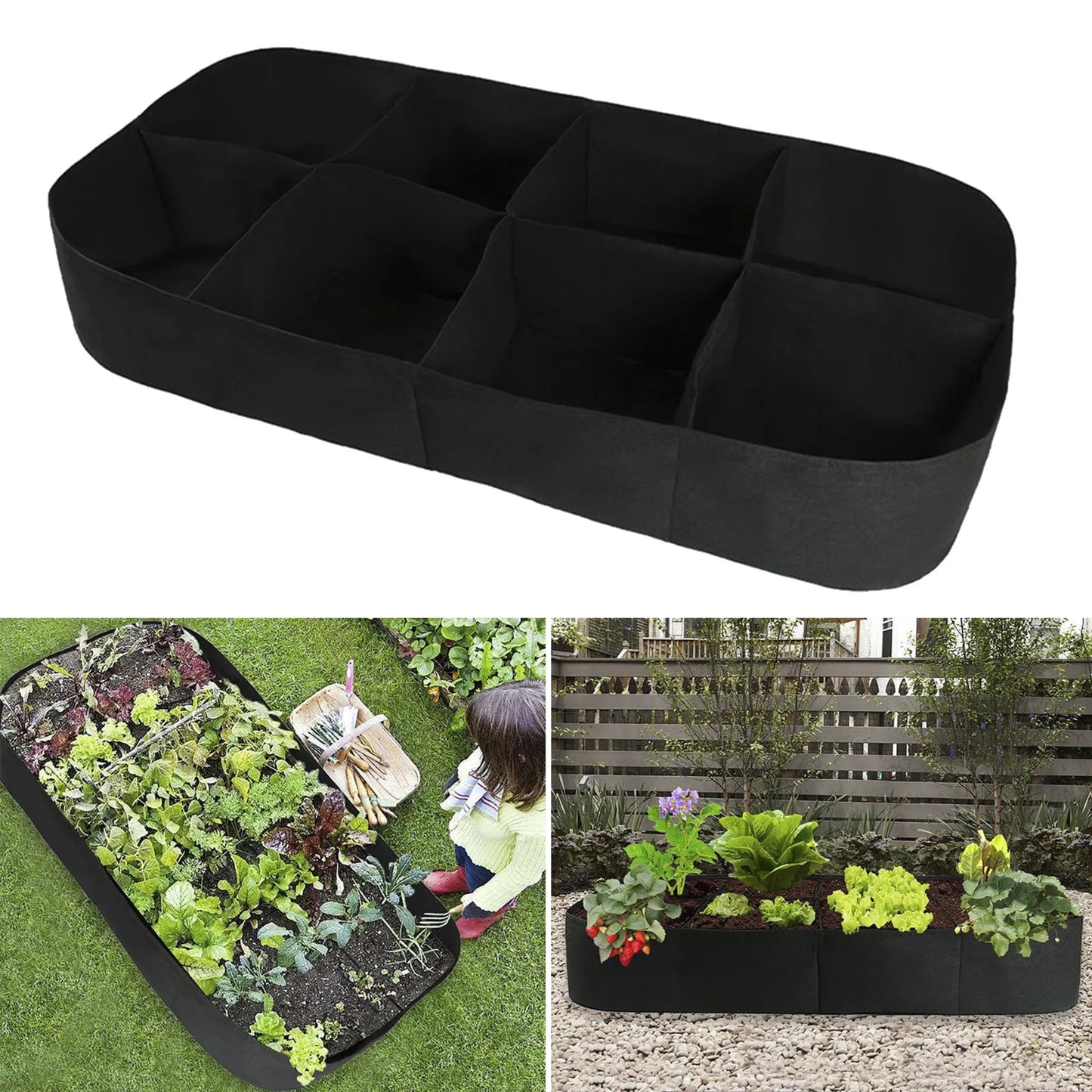 2Pcs Rectangle Plant Grow Bags Large Capacity Felt Gardening Planting Container No Assembly Required Herbs Flowers Planter Pots