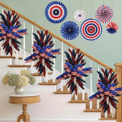 Patriotic Wreath for Front Door 4th of July Wreath White Independence Day Blue Red Wreath for Memorial Independence Day
