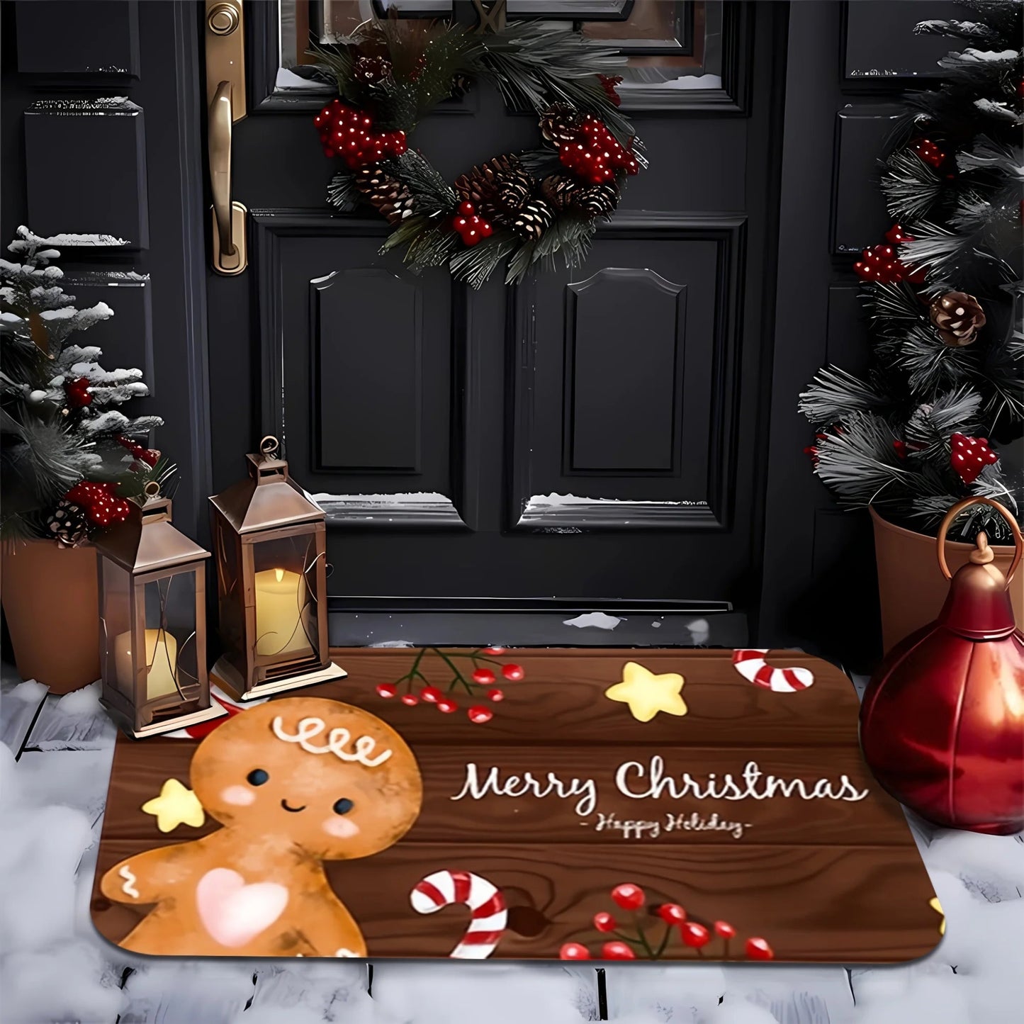 Christmas Gingerbread Man Kitchen Floor Mat Decor Kitchen Hallway Balcony Rugs Bedroom Non-slip Doormat Xmas Decorations