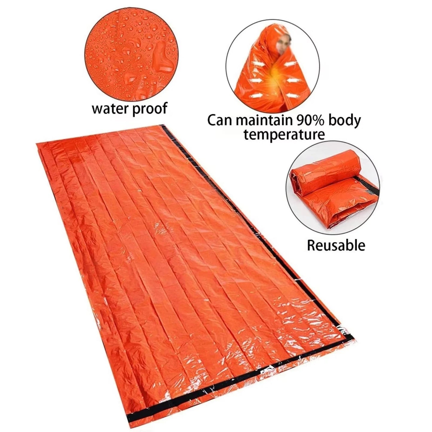 Compact & Lightweight Emergency Thermal Sleeping Bag - Waterproof, Mylar - Enhanced for Outdoor Camping, EDC & First Aid Rescue