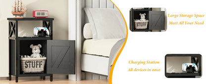 Wooden Nightstand with Charging Station, Bed Side Table with Drawers, Bedside Table with Lock, 3 USB & 2 Outlets, Night Stand