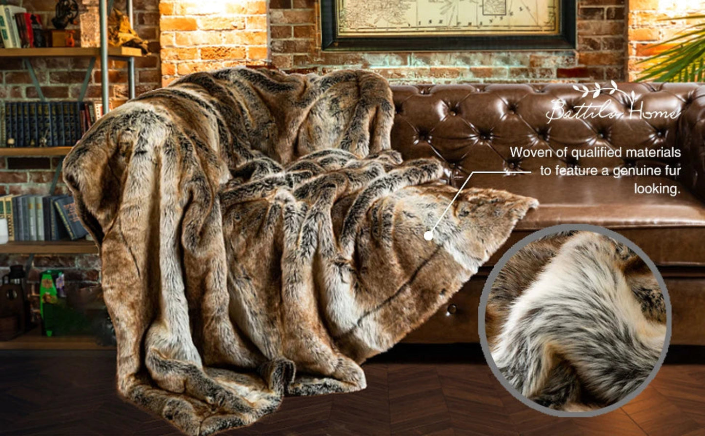 Battilo Faux Fur Blanket Luxury Fluffy Plaid Throw Blanket Winter Thick Warm Sofa Blanket Plush Fur Throws for Bed Bedroom Decor