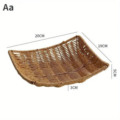 Handwoven Rattan Storage Basket Wicker Tray Picnic Basket Bread Food Plate Fruit Cake Sundries Box Tray