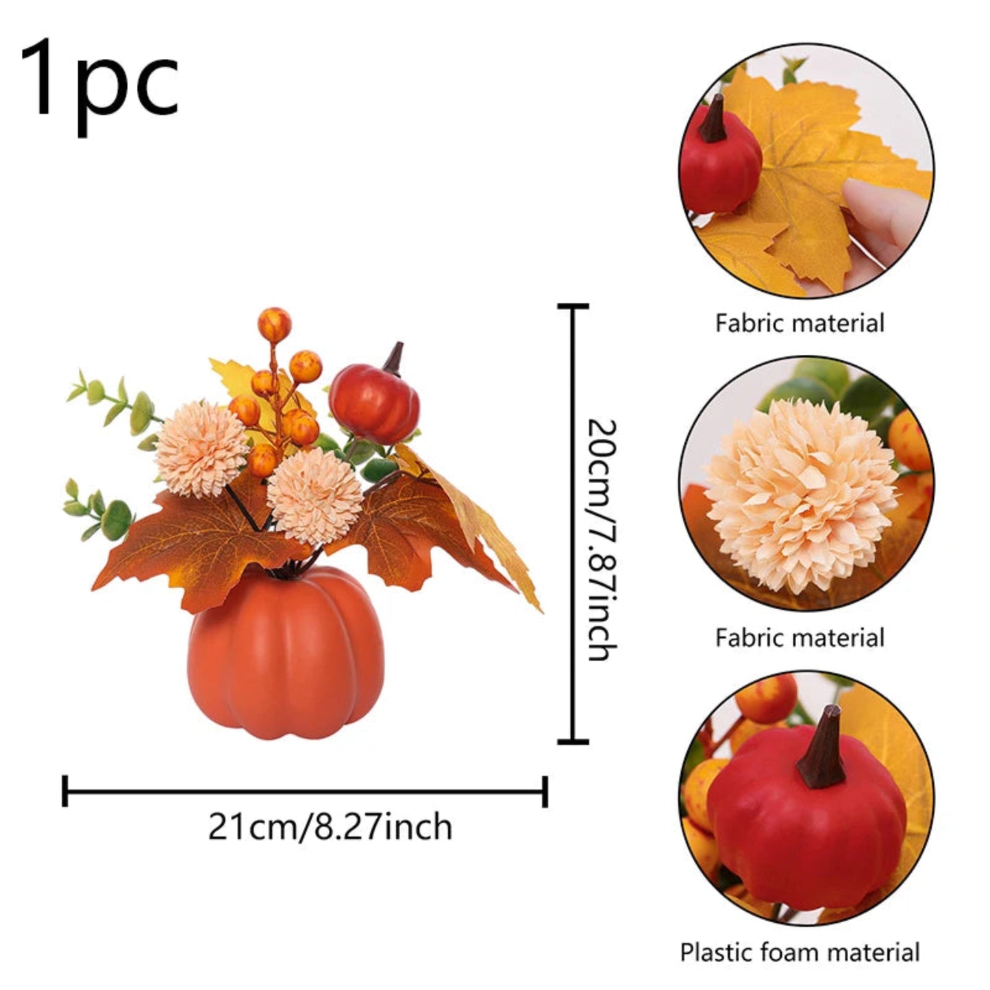 1PC simulation pumpkin ornament, Halloween harvest festival pumpkin, autumn indoor home and office desktop simulation flower