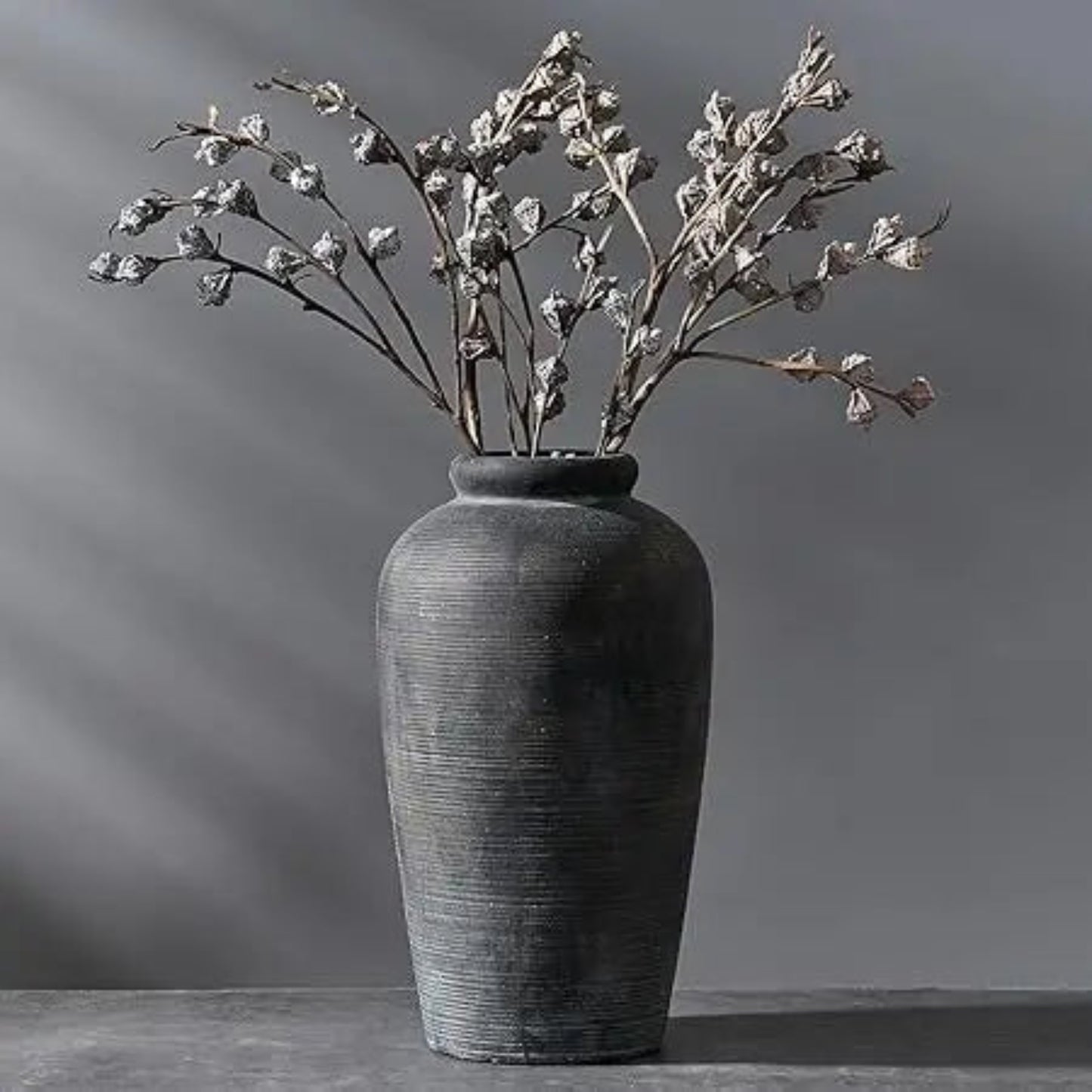 Large Ceramic Rustic Vase, 11 inch Minimalist Decorative Farmhouse Tall Vase for Home Decor, Living Room, Shelf Decor, Enterway,