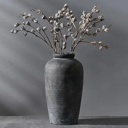Large Ceramic Rustic Vase, 11 inch Minimalist Decorative Farmhouse Tall Vase for Home Decor, Living Room, Shelf Decor, Enterway,
