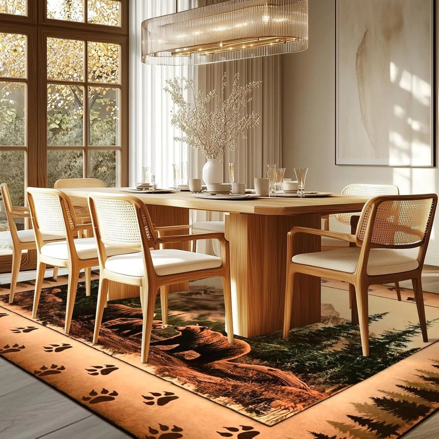 FRAMICS Farmhouse Area Rug 2x3, Rustic Cabin Lodge Deer Moose Bear Washable Rugs Non Slip, Country Wildlife Area Rug for Kitchen