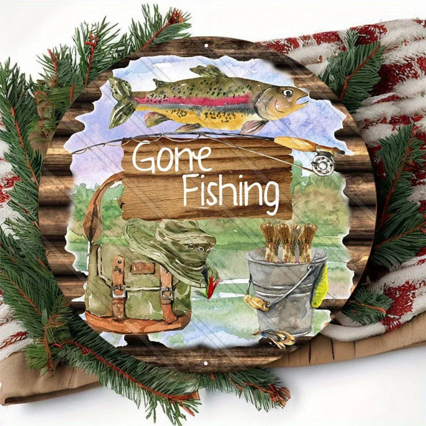 Rustic Aluminum Gone Fishing Sign, Durable Wall and Door Decor, Perfect for Home, Cafe, Garage, Attractive Fisherman Theme