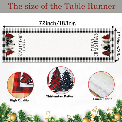 Merry Christmas Table Runner Red Black White Checkered Xmas Table Runner Christmas Party Table Home Decorations New Year Holiday