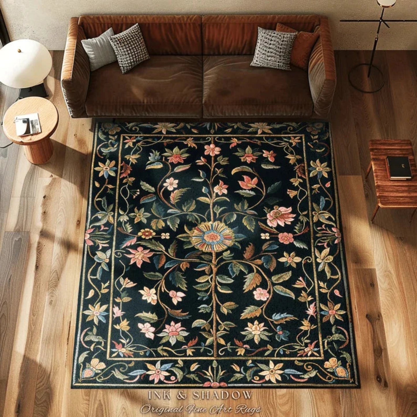 Dark Floral Victorian Rug Wildflower Aesthetic Living Room Gothic Home Decor Rustic Gift Dark Academia Bedroom Folklore Decor