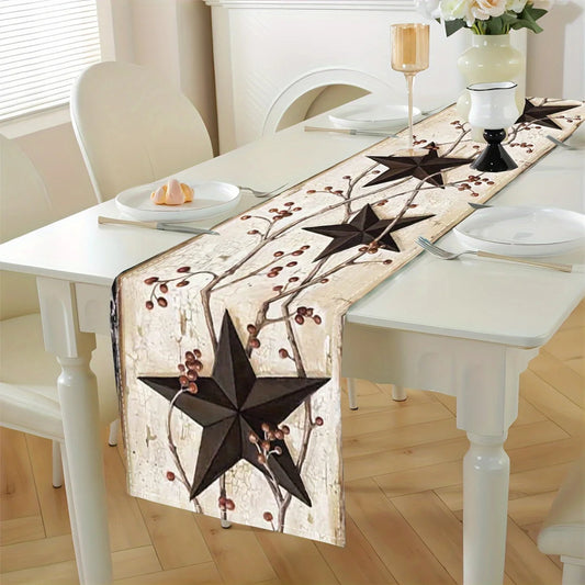 Table Runne Rustic Farmhouse Star Printed Table Runner Luxurious Linen Table Cloth Festive Party Dinner Decor For Home Supplies