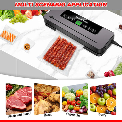 Vacuum Sealer Machine with 10 Sealer Bags and Built-in Cutter, 5 Modes One-touch Sealing for Sous Vide Cooking Dry & Moist Foods