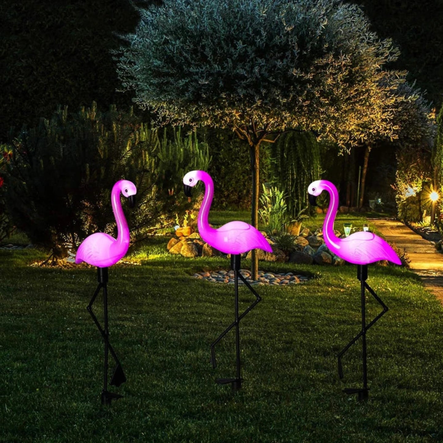 3PCS Solar Flamingo Ground Lamp Outdoor Patio Garden Decoration Led Simulation Decoration Lights