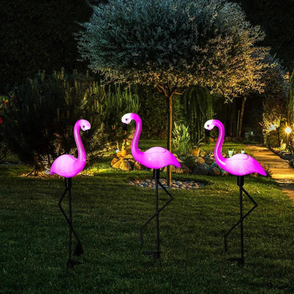 3PCS Solar Flamingo Ground Lamp Outdoor Patio Garden Decoration Led Simulation Decoration Lights