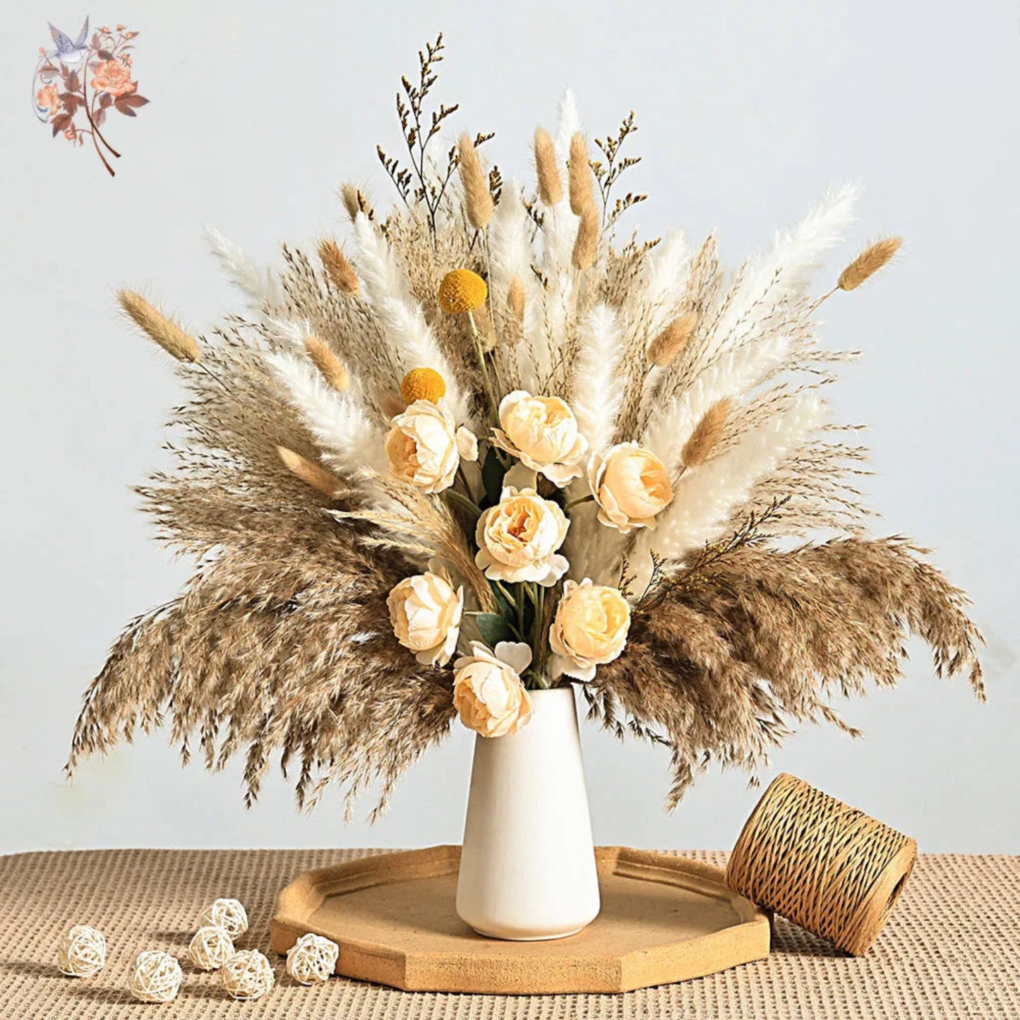 56pcs Artificial Flowers Faux Peony Mix Dried Pampas Grass Bouquets Elegant Boho Home Wedding Centerpieces Luxury Decoration