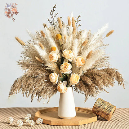 56pcs Artificial Flowers Faux Peony Mix Dried Pampas Grass Bouquets Elegant Boho Home Wedding Centerpieces Luxury Decoration