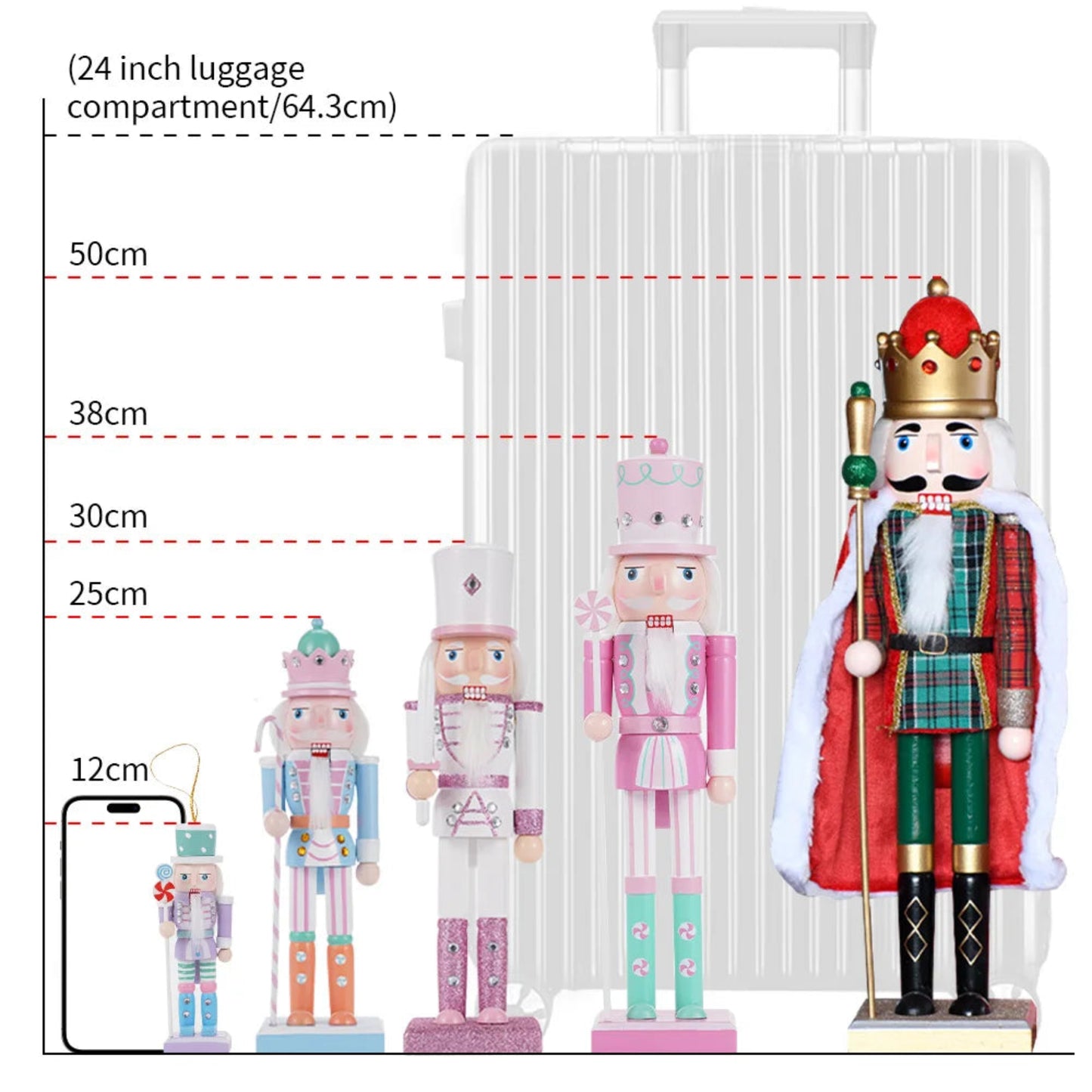 30CM Wooden Nutcracker Christmas Decorations Soldier Figures Handmade Dolls Toys Home Office Table Decorations Gifts Friends