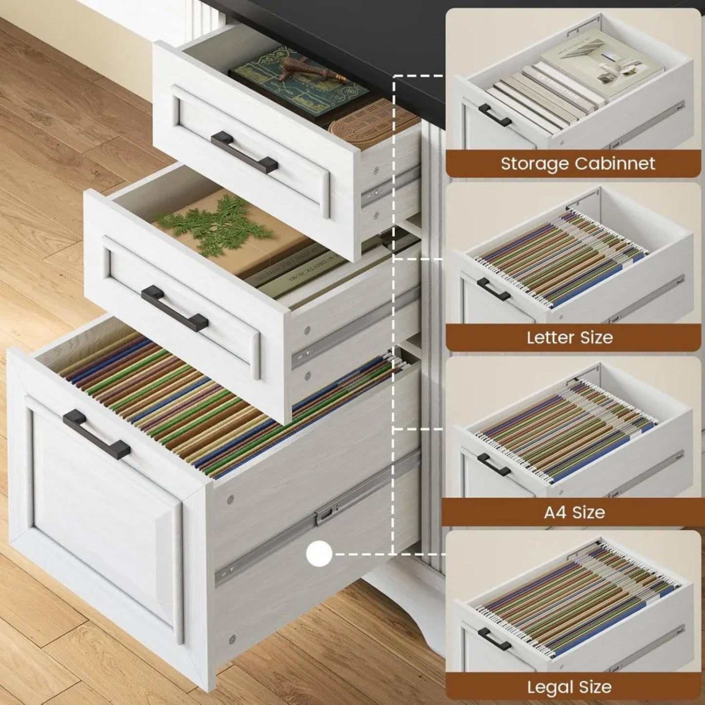 Farmhouse 55" Executive Desk, Computer Desk with Storage Drawers and Power Outlet, Home Office Desk, Workstation for Office Hom