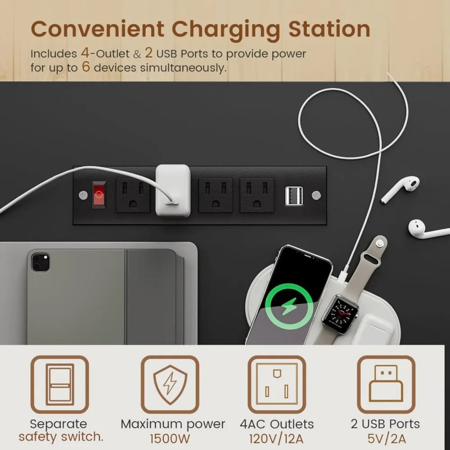 Farmhouse 55" Executive Desk, Computer Desk with Storage Drawers and Power Outlet, Home Office Desk, Workstation for Office Hom