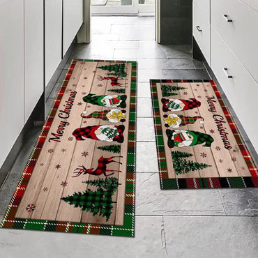 Merry Christmas Gnome Xmas Tree Pattern Kitchen Rugs Living Room Bedroom Entrance Carpets Balcony Bathroom Non-slip Floor Mats