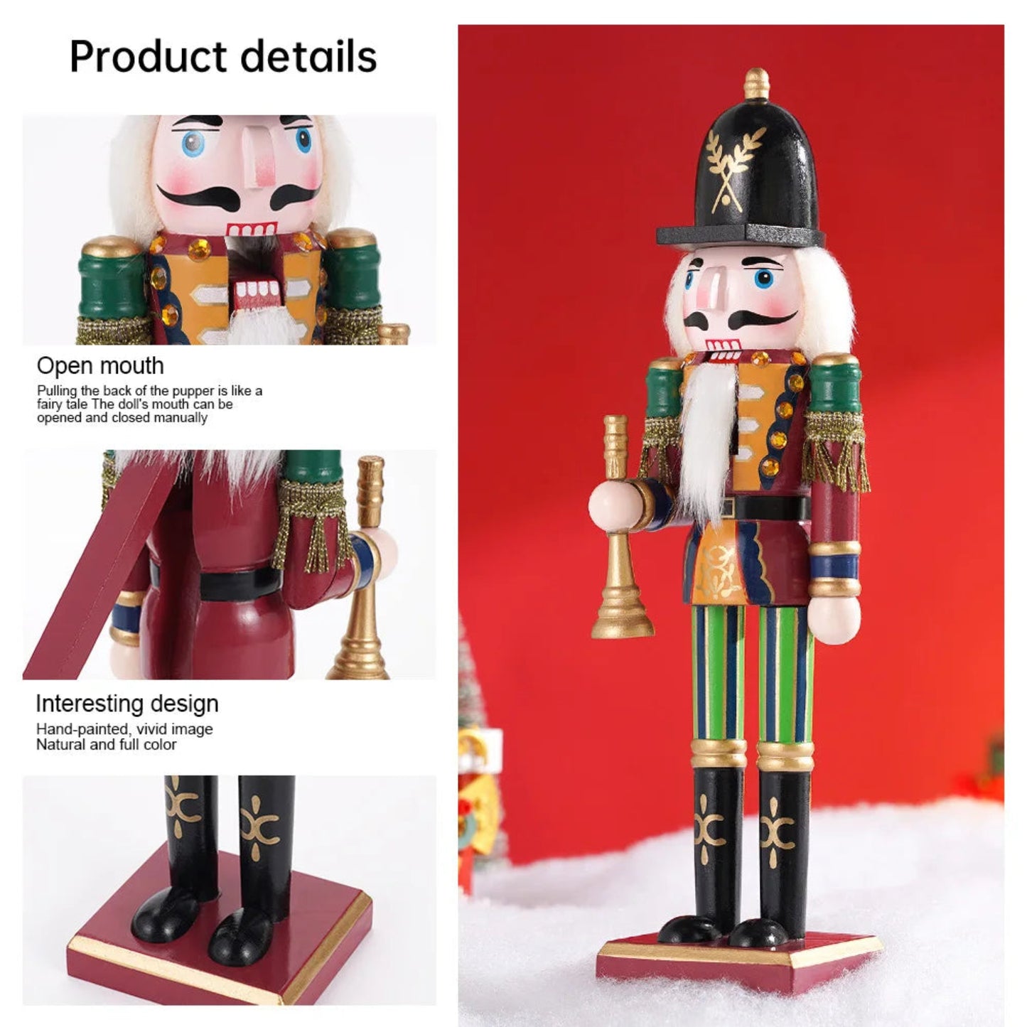 30CM Wooden Nutcracker Christmas Decorations Soldier Figures Handmade Dolls Toys Home Office Table Decorations Gifts Friends