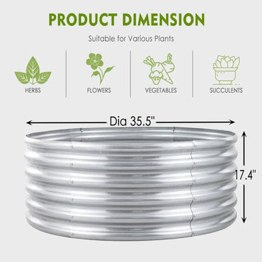17" Tall 3 FT High Round Galvanized Raised Garden Bed Box Metal Outdoor Flower Bed Steel Patio Ground Planter