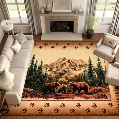 FRAMICS Farmhouse Area Rug 2x3, Rustic Cabin Lodge Deer Moose Bear Washable Rugs Non Slip, Country Wildlife Area Rug for Kitchen