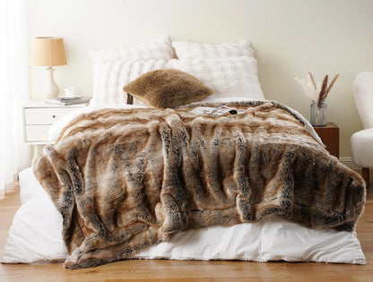 Battilo Faux Fur Blanket Luxury Fluffy Plaid Throw Blanket Winter Thick Warm Sofa Blanket Plush Fur Throws for Bed Bedroom Decor