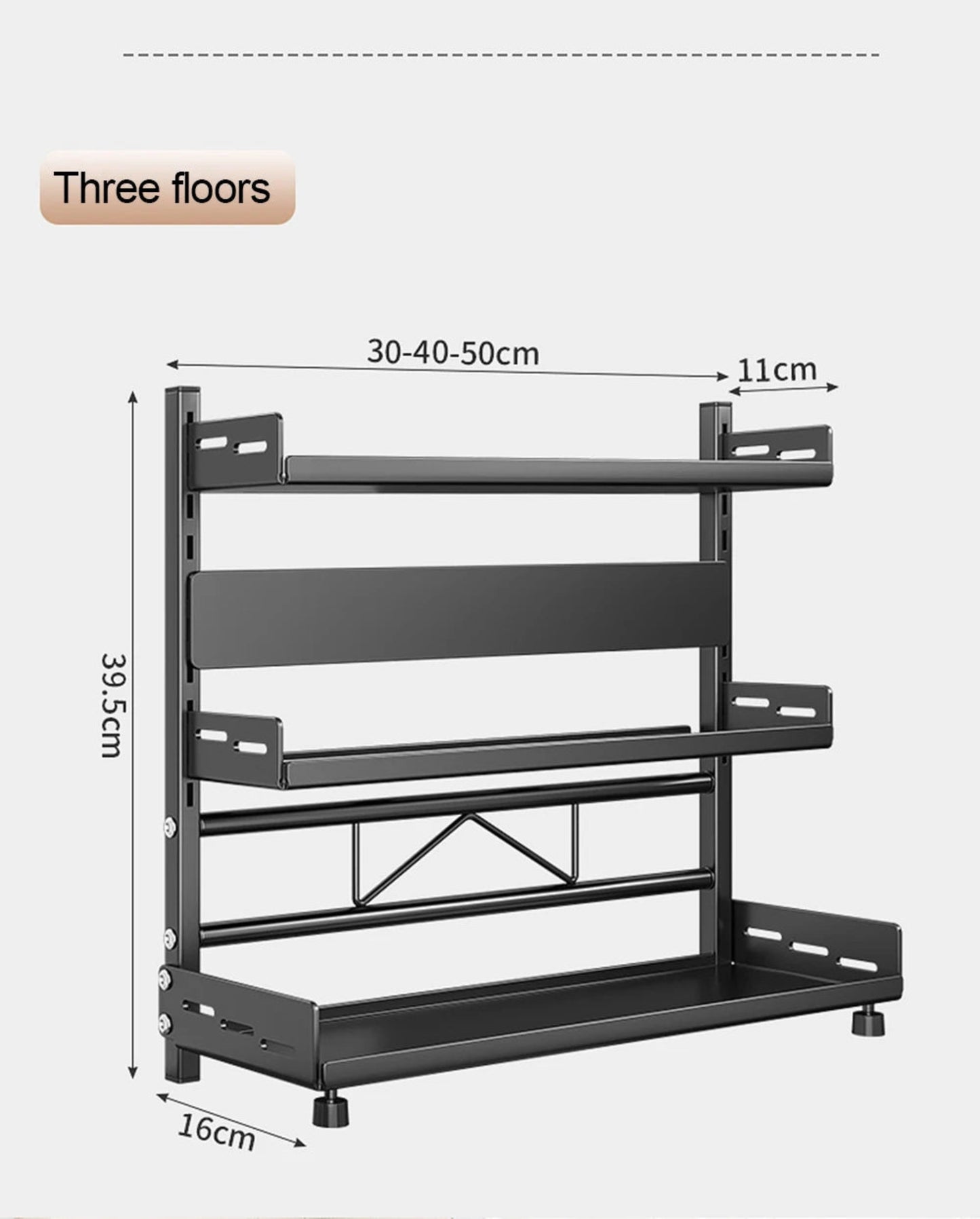 3 Tier Spice Storage Rack for Countertop Adjustable Spice Organization for Cabinet Kitchen Organizer Metal Shelf Black