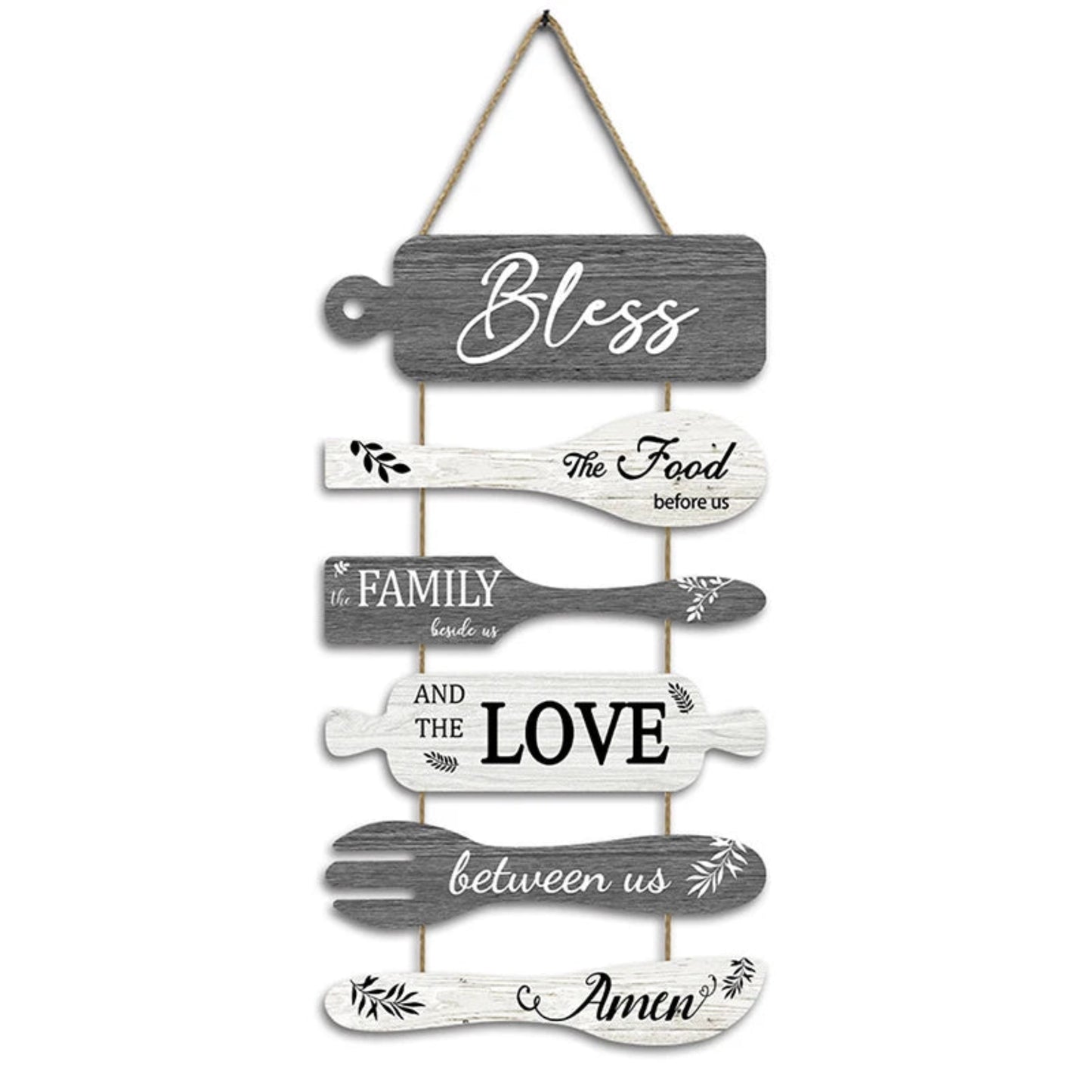 Bless The Food Before Us Farmhouse Wall Decor Collage Wall Art Wooden Rustic 6pcs Roped Sign Large Wall Hanging Sign