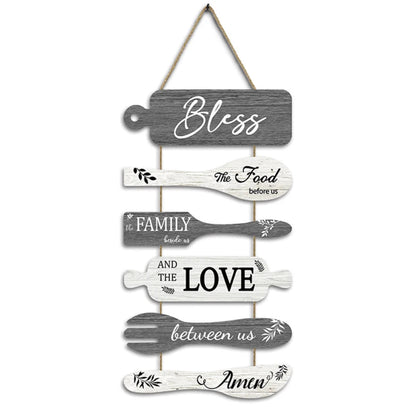 Bless The Food Before Us Farmhouse Wall Decor Collage Wall Art Wooden Rustic 6pcs Roped Sign Large Wall Hanging Sign