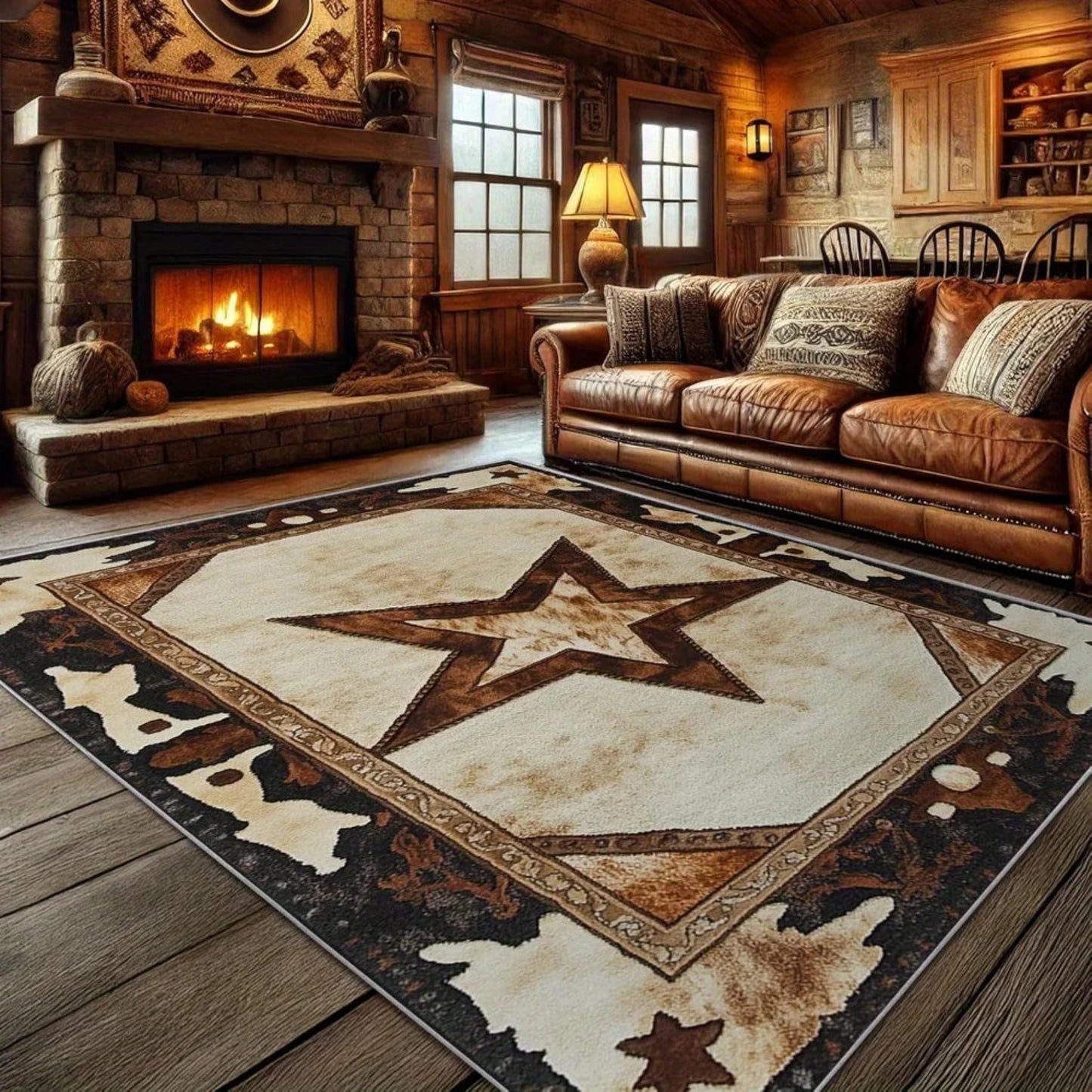 Rustic Western Texas Star Wood Panel Style Pattern Modern Area Mats Non-Slip Floor Carpet Indoor Outdoor Throw Flannel Rugs