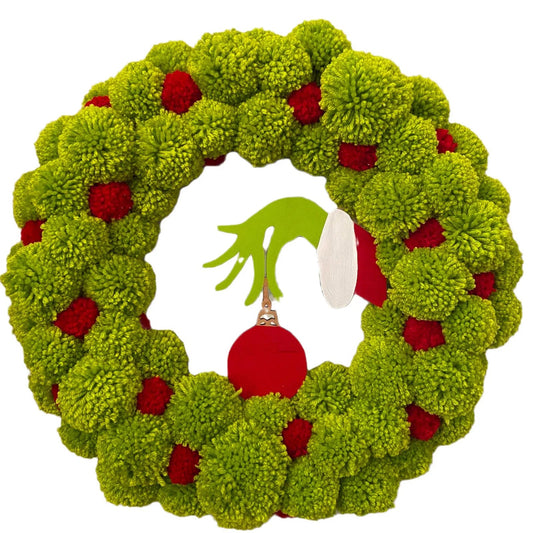 Christmas Wreath for Front Door Cartoon Green Monster Hand Wreath for Indoor Outdoor Porch Decoration