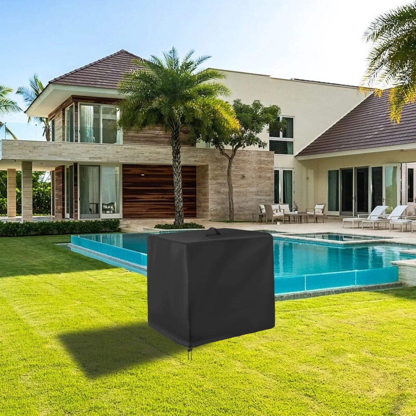 Universal Sand Filter Pump Cover 420D Oxford Fabric Waterproof UV Resistant Protection Sleeve for Swimming Pool Pump Dust Cover